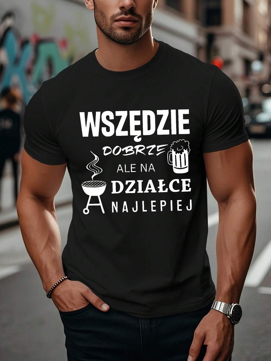 Chemise d'été légère et décontractée avec une expression polonaise amusante sur la bière, pour hommes, avec une coupe régulière et lavable en machine. - Noir - Voir 1