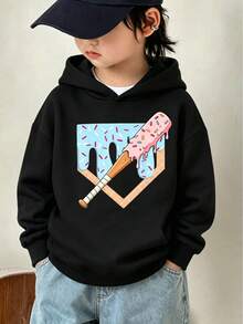 Tween Boy Cartoon Pattern Warm Sweatshirt - Black - View 3