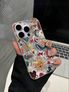 1pc Feather Yarn Diamond Pattern Full Coverage TPU Shockproof Phone Case Compatible With Apple 16 15 14 13 12 11 Pro Max - Multicolor - View 1