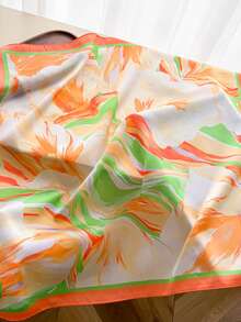 1pc Women's Elegant Vintage Print Thin Satin Square Faux Silk Scarf, Bohemian Style Casual Women's Neck Scarf, Shawl, Lightweight Comfortable Women's Headscarf, Suitable For Spring And Summer Daily Wear And Outings - Multicolor - View 2