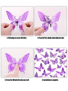 12/36/72pcs Butterfly Decoration Set, Purple Butterfly Wall Decals, 4 Styles, 3 Sizes, Removable Butterfly Stickers, Suitable For Room Decor, Home Decor, Crafts, Cakes, Birthdays, Halloween And Tea Parties - Multicolor - View 6