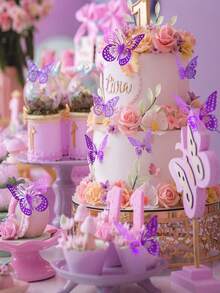 12/36/72pcs Butterfly Decoration Set, Purple Butterfly Wall Decals, 4 Styles, 3 Sizes, Removable Butterfly Stickers, Suitable For Room Decor, Home Decor, Crafts, Cakes, Birthdays, Halloween And Tea Parties - Multicolor - View 3