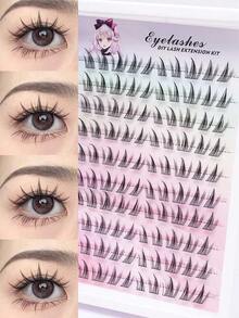 Kit de extensión de pestañas DIY 10 filas 100 piezas de pestañas en racimo, pestañas puntiagudas estilo manga cosplay, pestañas individuales tipo hada y diablito para principiantes, rizo D - Ver 8