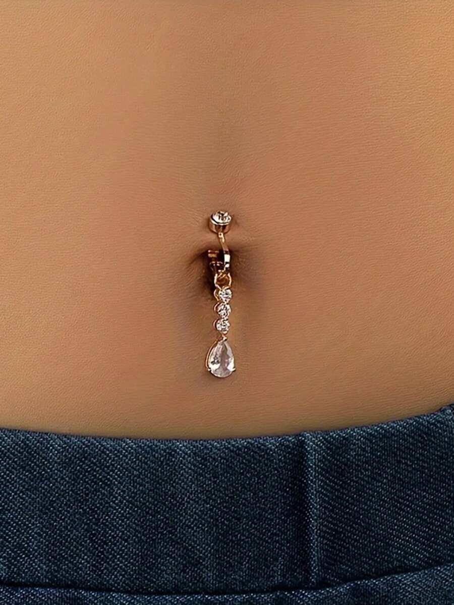 1件女款復古風非穿孔仿真身體穿刺飾品肚臍環 - 金黃色 - 查看 1