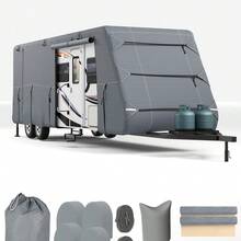 Travel Trailer RV Cover,  Waterproof, UV-Resistant, Windproof Travel Trailer Cover With Tire Covers,   Tongue Jack Cover, Repair Patch - A - View 1