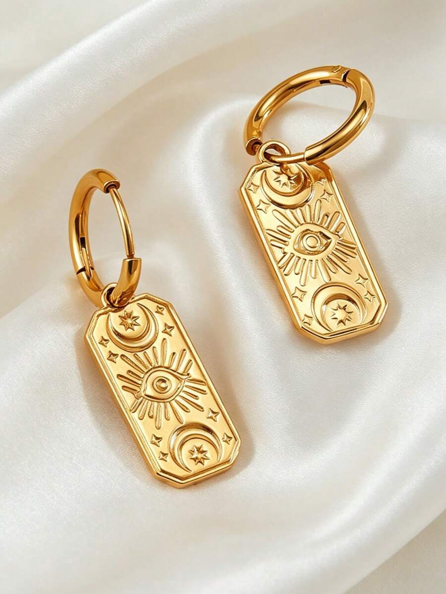 YUNCHUN 一对金色复古塔罗牌不锈钢耳环 - 低过敏性且不易褪色,适合休闲、旅行、派对、夏季装扮,百搭时尚。母亲节、情人节、周年纪念日的理想礼物,送给妈妈、女朋友、朋友。 - 金色 - 查看 1