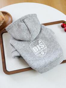 1pc Pet Clothes, Dog/Cat Apparel, Comfortable Sweatshirt Series For Small Dogs & Puppies, Spring/Autumn, White "BIS-Puppy Intelligence Team" + Plain Sweatshirt - Light Gray - Grey - View 8