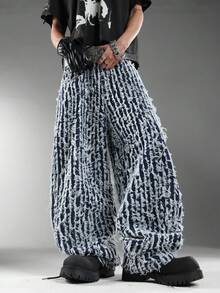 Men's Blue Loose Wide Leg Jeans,Korean Fashion High Street Stylish Design,Match For Daily Wear,For All Seasons(No Belt/Accessories Included) - Blue - View 2