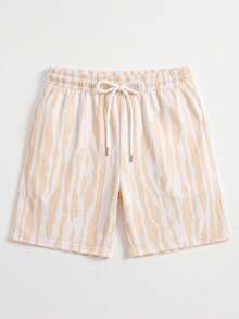 Men's Striped Casual Beach Shorts With Drawstring, Summer - Champagne - View 4