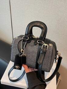 Bolso de mano tipo Boston, bolso de hombro, bolso tipo almohada para mujer - Negro - Ver 5