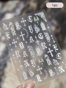 1片INS風哥德十字字母臉部貼紙 3D浮雕銀色次文化面部裝飾貼紙，熱門音樂節辣妹妝容貼紙，防水持久DIY眼妝百搭貼花配件 - 彩色 - 查看 6