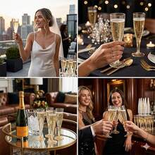 25/50pcs Elegant Reusable Plastic Champagne Flutes - 130ml/4.5oz Gold Glitter Glasses With Stem & Rim, ,Durable & Stylish For Weddings, Parties, Thanksgiving, Christmas, Halloween, New Year Party - trong suốt - Xem 8