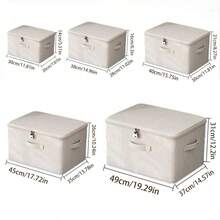 Lockable Fabric Storage Box, Large Foldable Linen Organizer Bin With Lid And Handles, Suitable For Closet, Bedroom, Office Storage - Beige - View 4