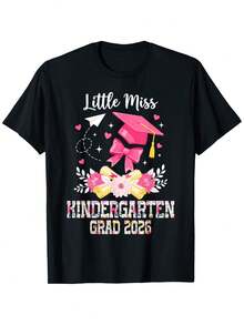Little Miss Kindergarten Grad 2026 Boys' & Girls' T-Shirt - Soft, Breathable Cotton Short-Sleeved Crew Neck T-Shirt With Kindergarten Graduation Lettering, Suitable For Graduation - Zurück - Übersicht 1