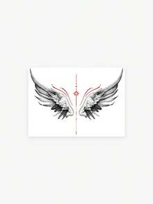 1pc Black And White Gradient Angel Wings Line Star Pattern Tattoo Sticker, Temporary Tattoo Sticker, Simulated Tattoo Design, Suitable For Travel, Music Festival, Games, Graduation Gifts, Lasts For 3-5 Days - 彩色 - 查看 4