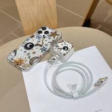 6合1充氣透明星球手機殼 + 充電頭保護套 + 線材保護套 + 收納繩 + 數據線纏繞繩 TPU 防震保護殼，相容 iPhone 6-16 Pro Max，適合作為生日與聖誕禮物送給情侶、女兒、女友、青少年 - 彩色 - 查看 3