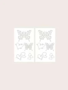 Tattoo Stickers, 2 Sheets/Set, Y2K Style Leopard Print Butterfly, Minimalist Line Heart Art Design, Water Transfer Paper Sweat-Resistant, Matte Long-Lasting Non-Permanent Temporary Tattoo, Party Decoration Stickers, Disposable Lasts 7-14 Days, Ideal Choice For Fashionistas. - Brown - View 3