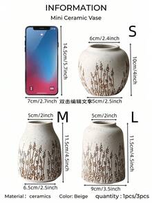 1件手工迷你復古奢華薰衣草壓紋陶瓷花瓶，法式鄉村藝術花架，適用於客廳、書房、辦公桌，可放置鮮花/乾燥花，中式禪意家居裝飾 - 米色 - 查看 5