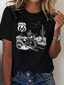66 Motorcycle Desert Adventure Pure -Coded Women'S Comfortable T-Shirt - Black - View 5