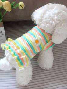 1 pieza Ropa de verano nueva para mascotas perros/gatos con rayas arcoíris, chaleco de estilo princesa de manga abullonada delgada, conjunto ligero y transpirable para cachorro/gatito en primavera/verano, vestido camiseta a rayas coloridas para Teddy/Poodle - Multicolor - Ver 17