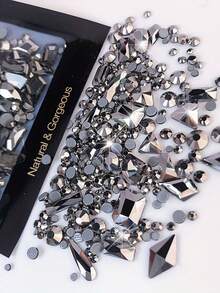 200 piezas de diamante de imitación redondos planos talla grande 20 piezas de diamante de imitación grandes de formas irregulares planos en negro y azul luna cúbica para decoración de uñas - Negro - Ver 2