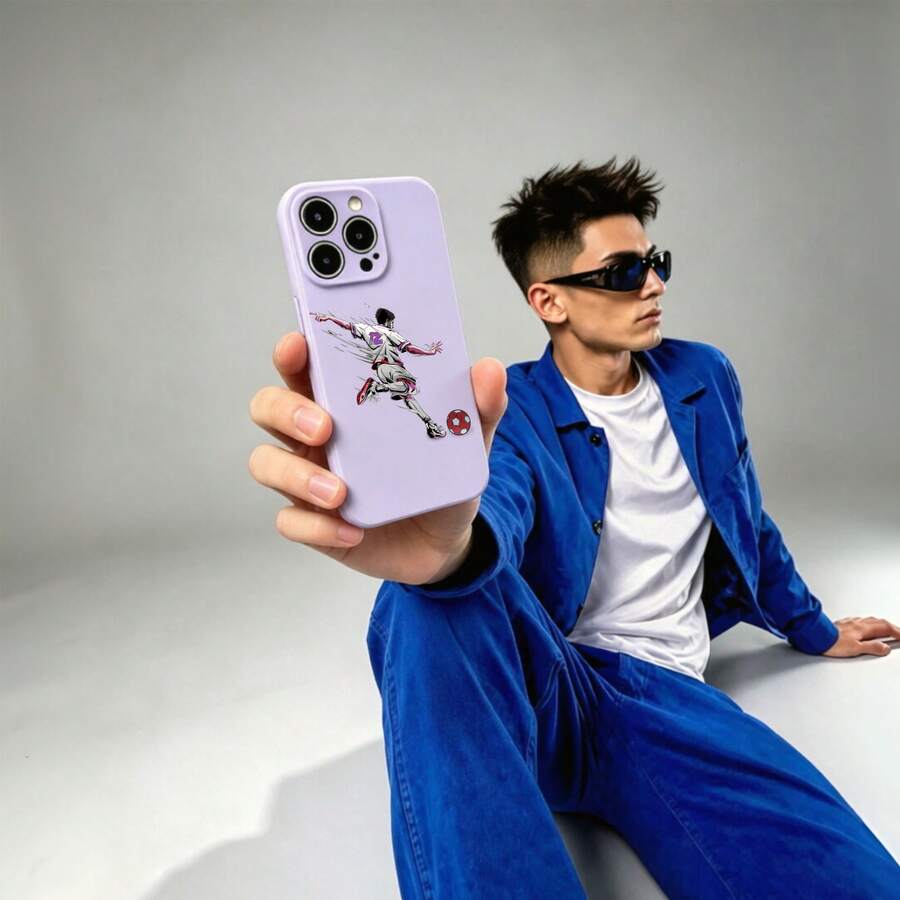 This World Cup-Themed Smartphone Case With A Soccer Pattern Is Perfect For Everyday Use, Watching Soccer Matches, Outdoor Sports, And As A Gift. - Purple - View 1