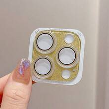 Integrated Glitter Lens Film Compatible With Apple 17pro/Promax/16pro/Promax/Apple 15pro/Pm Rear Camera Protection Sticker Glitter Lens Film Full Coverage Anti-Drop Lens Protection Film Anti-Scratch - Gold - View 6
