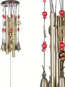 1pc Vintage Bronze Wind Chime With Bell And Coin - Vintage Metal Garden Decor, Suitable For Patio, Backyard, Home And Outdoor Wind Chime Indoor Decor Bedroom Decor Home Decor Wall Decor - Retro Style - View 6