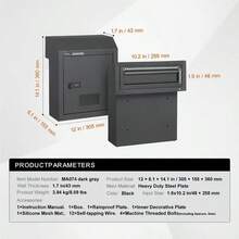[Free Shipping] Durable Steel Security Mailbox 12'' For Home Office Apartment, Combination Lock Wall Mount Hardware Charcoal Gray Finish-XY553043 - Default0 - View 9