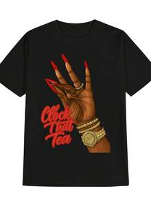 Relaxed-Fit Men's T-Shirt With A Red Enamel And Clock Graphic Print, Made Of Soft, Breathable Fabric, Ideal For Summer Outings. It's Wrinkle-Resistant, Machine Washable, And Anti-Pilling. - Back - View 1