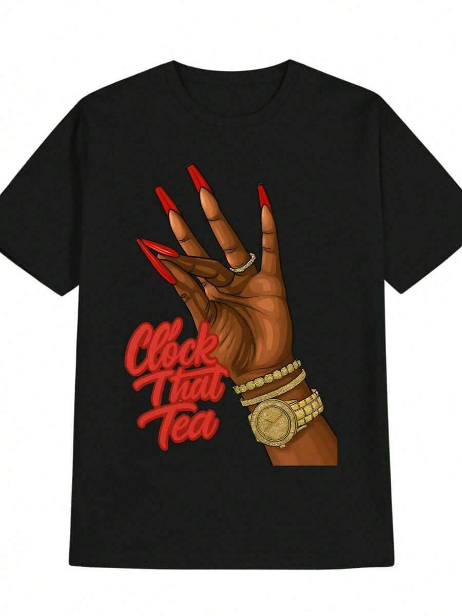 Relaxed-Fit Men's T-Shirt With A Red Enamel And Clock Graphic Print, Made Of Soft, Breathable Fabric, Ideal For Summer Outings. It's Wrinkle-Resistant, Machine Washable, And Anti-Pilling. - Back - View 1