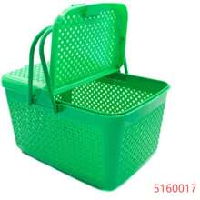 Oval Faux Rattan Plastic Picnic Basket With Lid, Double Opening Design, Large Capacity Handheld Storage Basket For Outdoor Camping, Picnic, Snacks, Fruit, Toys And Miscellaneous Items - Multicolor - View 8