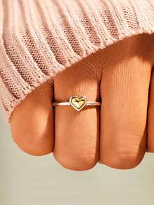 1pc S925 Sterling Silver Dual-Tone Heart Ring, Fashionable High-End Luxury Design, Suitable For Daily Wear, Wedding Rings, Best Gift For Girlfriend On Valentine's Day - Love - View 2