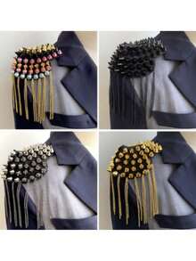 1 Pair Copper Triangle Rhinestone Decor With Aluminum Chain And Brooch Epaulet, Gold Color - Yellow Gold - View 5