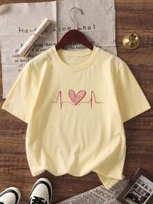 Fashion Women's Casual Short Sleeve Round Neck T-Shirt - Printed Pattern, Comfortable Soft Fabric, Machine Washable, Summer Women's Top Yellow - Yellow - View 4