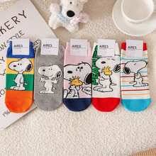 5雙 MINISO Snoopy Peanuts 踝襪 可愛日系卡通狗 Woodstock 印花 短款透氣棉襪 彩色美學 日常休閒穿搭 開學季新穎配件 - 短襪 - 查看 3