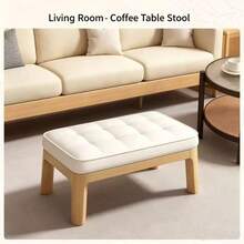 Solid Wood Button-Tufted Upholstered Shoe Bench, Soft Padded Backrest Entryway Shoe Changing Stool, Minimalist Low-Profile Shoe Bench, Multi-Functional Hallway Bedroom Living Room Furniture - Natural Wood Color + White - View 8