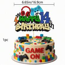 1個亮片 Game On 生日快樂蛋糕插牌，男孩生日裝飾，電玩遊戲控制器與耳機主題蛋糕裝飾，遊戲派對用品 - 彩色遊戲HB - 查看 13