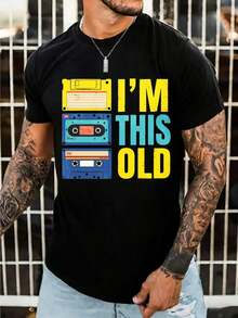 Compatible With Men's Casual Summer T-Shirt - With Round Neck And Print. - 黑色 - 查看 1