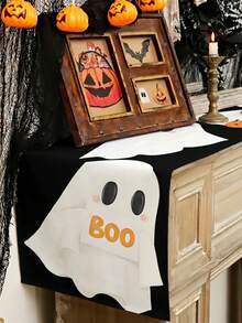 1pc 35*180cm Halloween Theme Table Runner, Cute Pumpkin, Ghost, Spider Web, Bat Pattern Theme Tablecloth Halloween Tabletop Decoration, Halloween Theme Party, Kitchen And Home Decor, Indoor And Outdoor Use, Holiday Table Decoration, Halloween Party Supplies - Multicolor - View 4