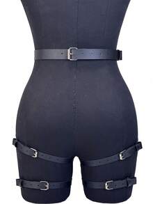 1pc Women's Black Leather Chest Harness, Sexy Adjustable Body Strap For Daily Outfit Matching And Body Decoration - Black - View 3