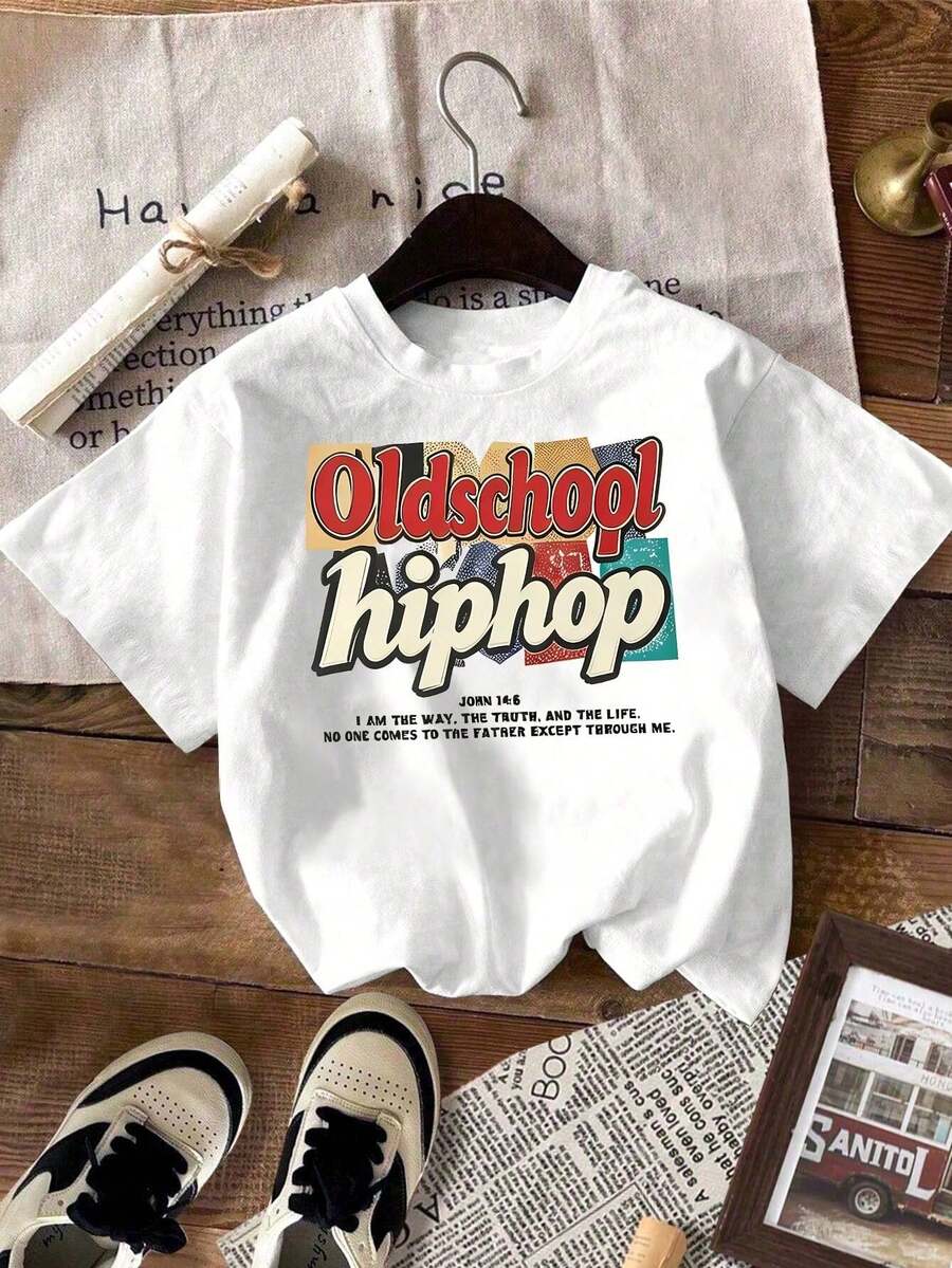 Round Neck T-Shirt With Colorful Letters, Retro And Chic Style - White - View 1