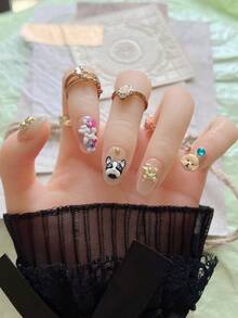 1入裝卡通狗造型金屬美甲裝飾，極簡3D金屬美甲配件飾品 - 彩色 - 查看 4