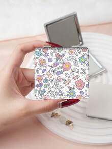 1pc Portable Folding Compact Mirror, Floral Design, Stainless Steel Frame With Nano Electroplating, Suitable For Various Occasions - Multicolor - View 7