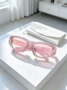 1 Piece Women's Oval Eyewear, Pink Frame With Tinted Lenses, Y2K-Inspired Style, Versatile Statement Accessory For Summer Beach, Vacation, Camping, Graduation, Travel And Daily Wear, Ideal For Street Style, Casual Outings And All-Season Use, Great Gift For Her - Gọng kính màu hồng tím, tròng kính màu hồng - Xem 5