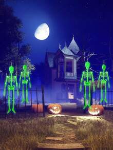 90cm Fluoreszierende Halloween Skelett Dekoration, Ganzkörper leuchtendes verstellbares Gelenk Skelett, Kunststoff Horror Hängedekoration, geeignet für Innen-/Außenbereich Garten, Terrasse, fluoreszierend grüne Skelett Figur, wiederverwendbare Halloween Themen Veranstaltung Dekoration, Halloween Dekoration, Halloween Deko, Halloween Party Zubehör - mehrfarbig - Übersicht 3