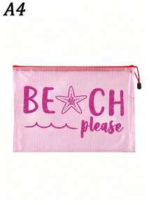 防水時尚海灘包，印有「Beach Please」海星圖案，大容量，透明設計，尼龍拉鍊，輕巧耐用，適合春夏季收納，適用於游泳、海灘、潛水、夏季度假、開學季。輕便防曬收納袋，送給朋友、家人、閨蜜、同學的完美禮物 - 彩色 - 查看 16