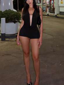 AiTyi 女款連身褲，小碼，休閒戶外，優雅，極簡，Y2K，夏季女裝，女性節慶穿搭，派對，Y2K 黑色 - 黑色 - 查看 2