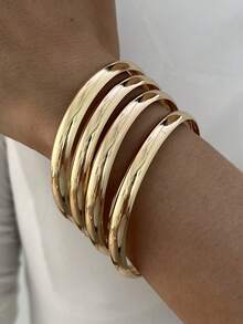 8pcs/4pcs Vintage Elegant Bohemian Casual Women's Yellow Acrylic Bracelets And Metal Plain Bangles, Suitable For Women's Daily Wear, Gatherings, Parties, Summer Vacation, Beach Holiday, Travel, Layering And Gifts - Multicolor - View 2