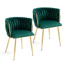 Modern Velvet Dining Chairs Set Of 2, Woven Upholstered Living Room Chairs, Soft Comfortable Elegant Accent Chairs, Ergonomic Curved Backrest With Integrated Armrest Design, High-Resilience Cushion, Gold Metal Legs, Sturdy Metal Frame, Suitable For Living Room, Dining Room, Kitchen Island, Bedroom, Office And Apartment(Emerald) - 墨綠色 - 查看 7